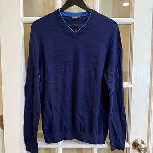 J Mclaughlin Men  Sweater Blue Cotton Modal V Neck Pullover Small